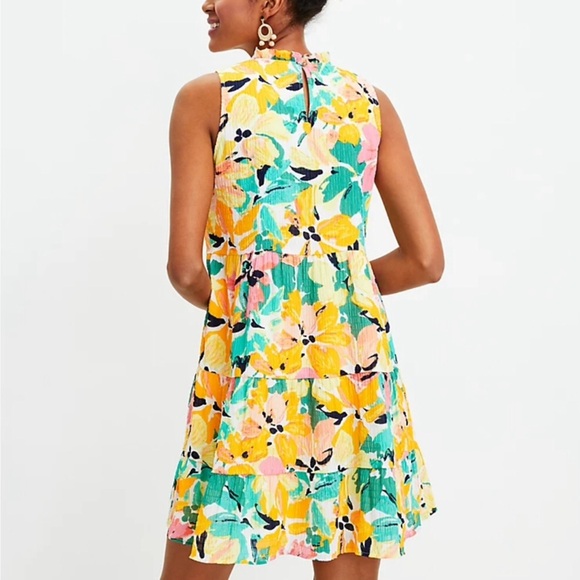 LOFT Floral Print Ruffle Tiered Swing Dress - Picture 2 of 8